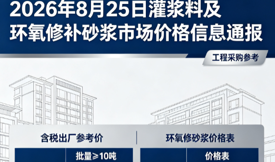张湾2026年8月25日灌浆料及环氧修补砂浆市场价格信息通报
